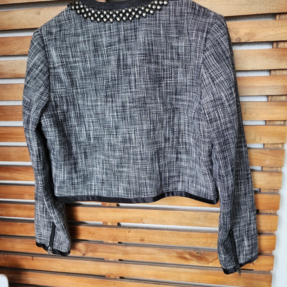 H&M size 12 grey black tweed bomber style jacket blazer - Picture 9 of 10
